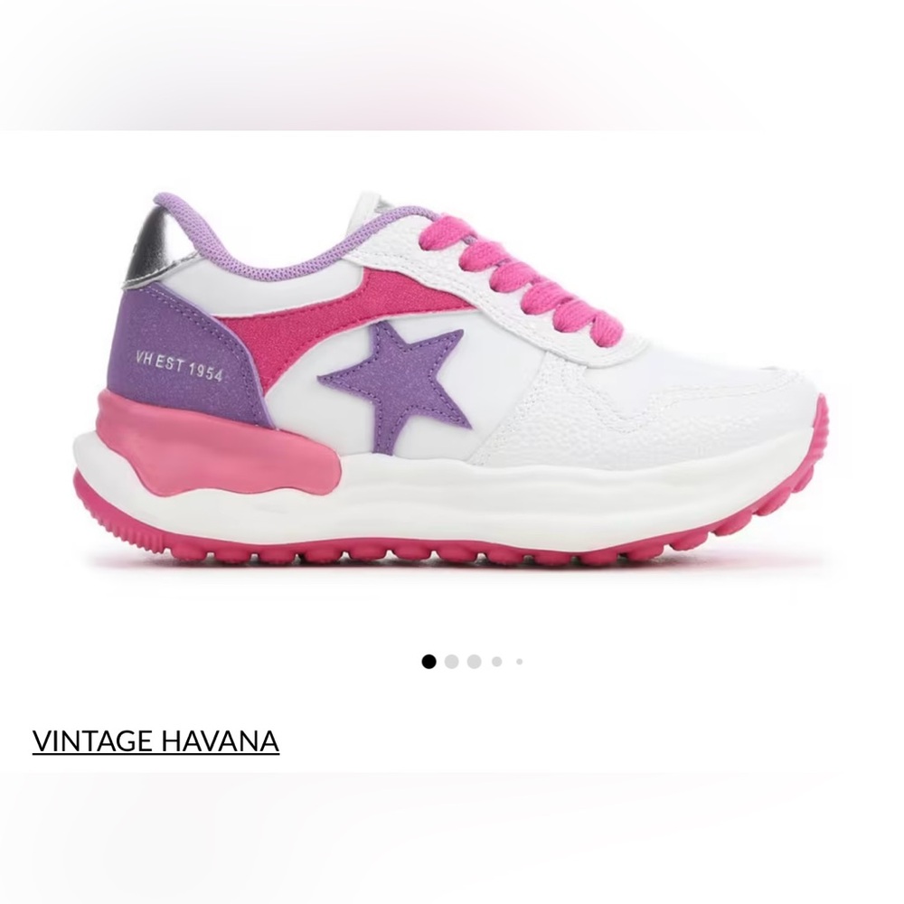 NIB Big Girls Sz 3.5 White Purple and Pink Havana Sneakers